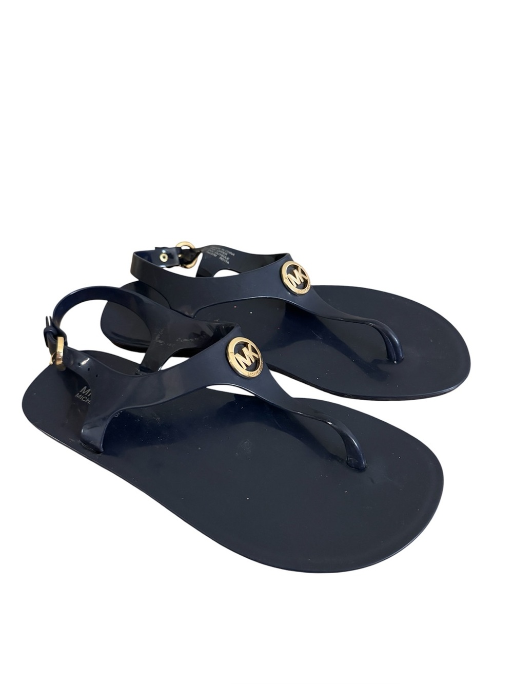 Michael Kors Jenna Navy Blue Jelly Thong Sandals MK Logo Size 7